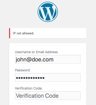 Example of the IP restriction - WordPress Login SMS Verification