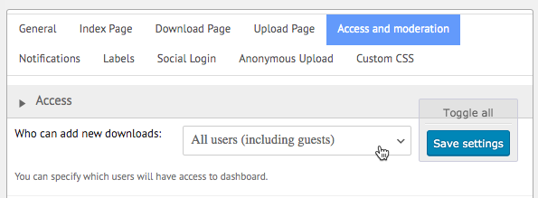 Access and moderation settings - WordPress Document Management