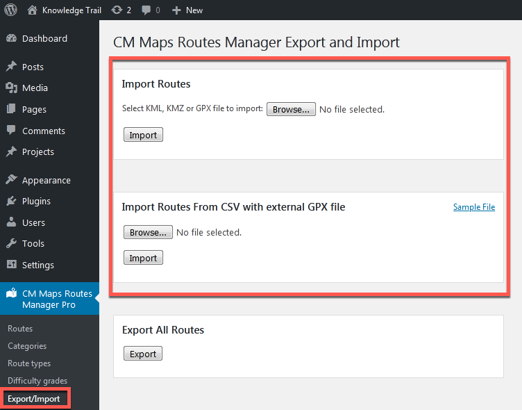 Import settings - Route Display Plugin