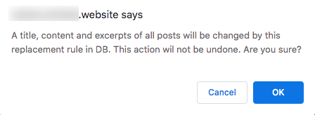 Confirmation message - Mass Replace Text in WordPress