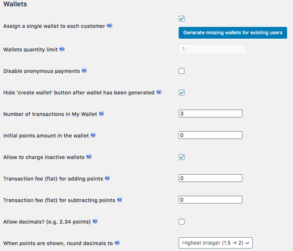 Wallets settings - WordPress Wallet Plugin