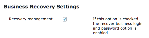 Business Recovery settings