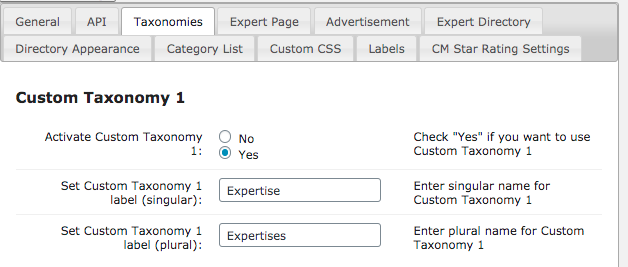 Taxonomies settings tab - WP Member Directory Plugin