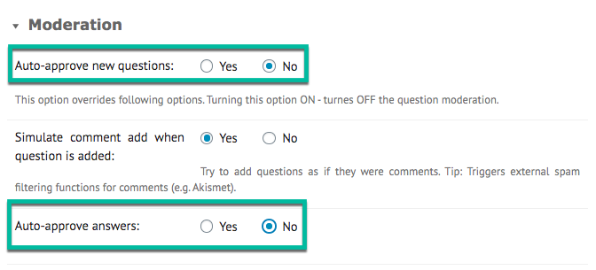 Forum moderation settings - WordPress Q and A Plugin