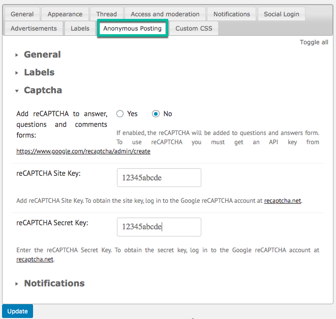 ReCaptcha settings for anonymous posting - WordPress Questions and Answers