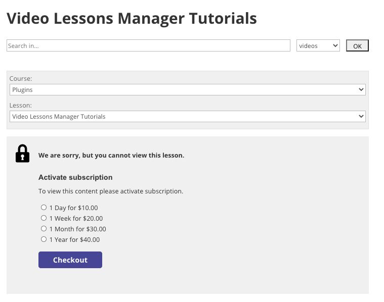 Charging users for watching video lessons - WordPress Video Course Plugin