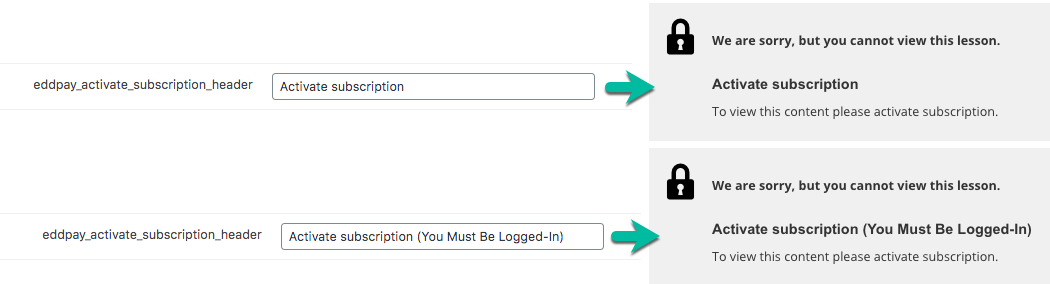 Example of changing labels - WordPress Video Course Plugin