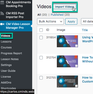 Importing videos - WordPress LMS Plugin