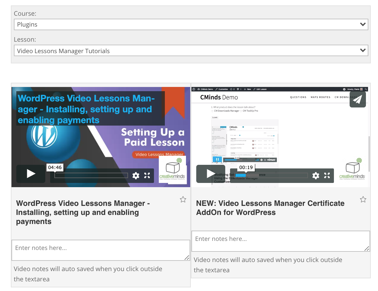 LMS front-end example 1 - WordPress Video Lessons Manager Plugin