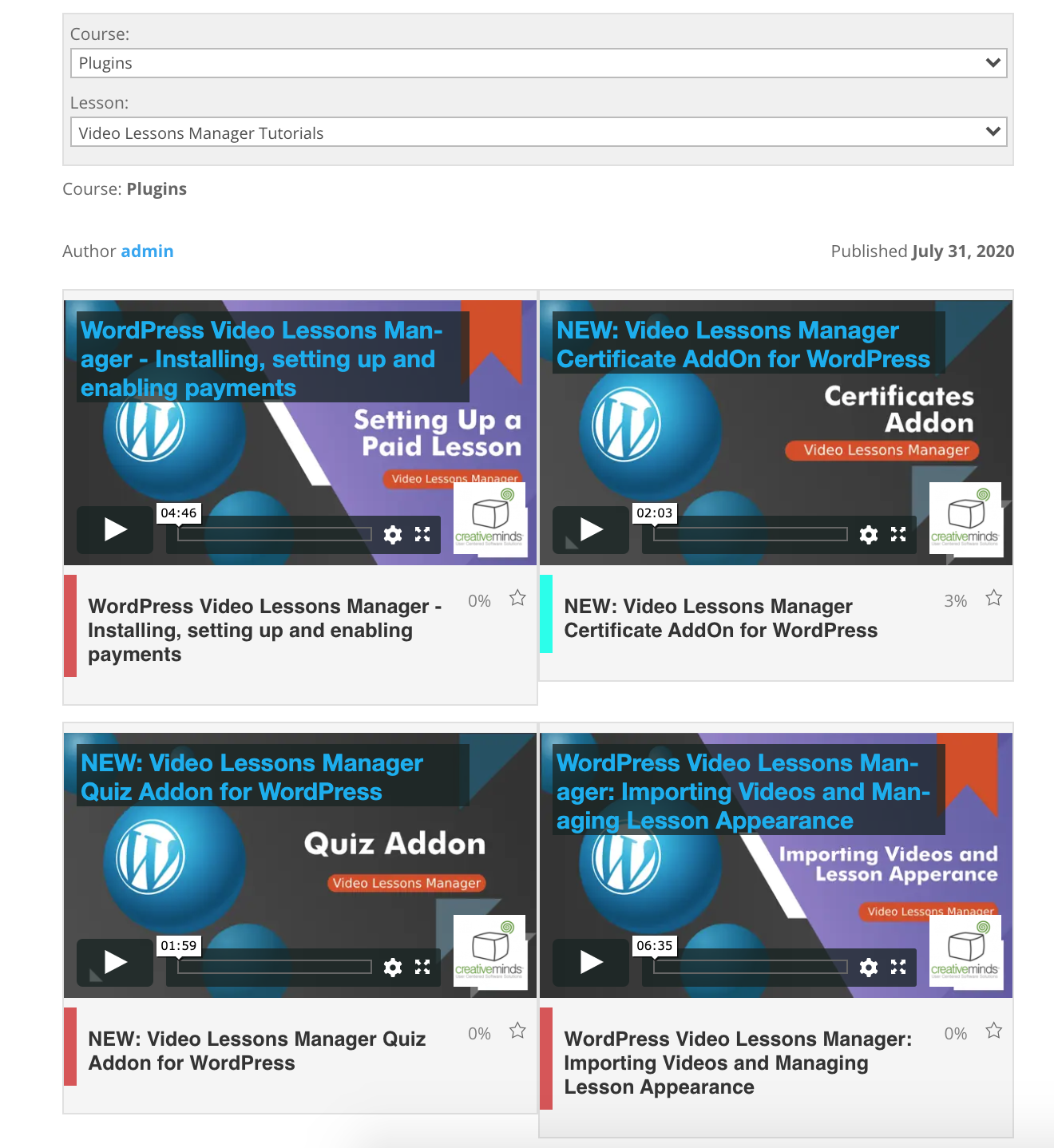 Example of the lesson appearance #2 - WordPress Video Lessons Plugin