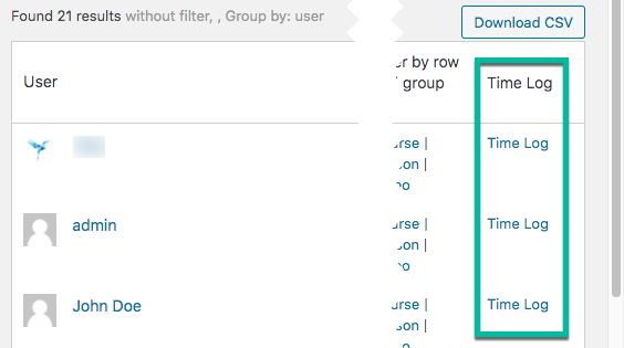 Time log column in the progress report - WordPress eLearning Plugin