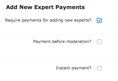 'Add New Expert Payments' settings - WordPress Staff Directory Plugin