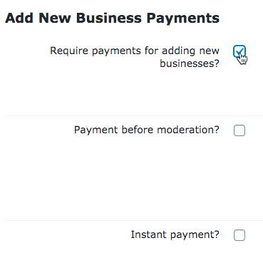 WordPress Business Directory Payments settings