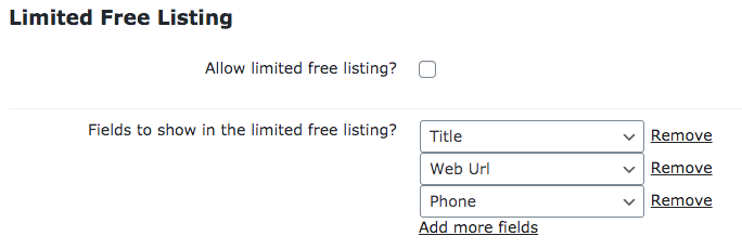 WordPress Business Directory Limited Free Listing settings