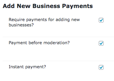 Payments settings for adding new business listings - WordPress Business Directory Plugin