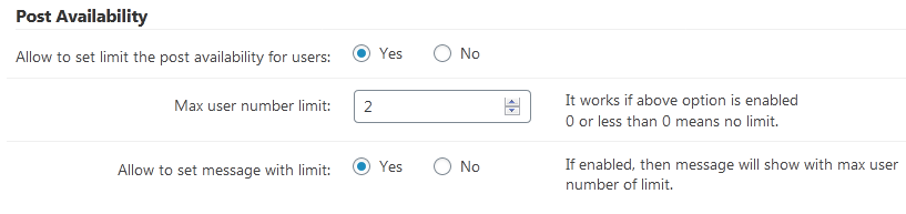 Post availability settings - WordPress Pay Per Post Plugin