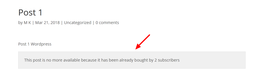 Example of the restricted post with limited number of purchases - WordPress Paywall Plugin