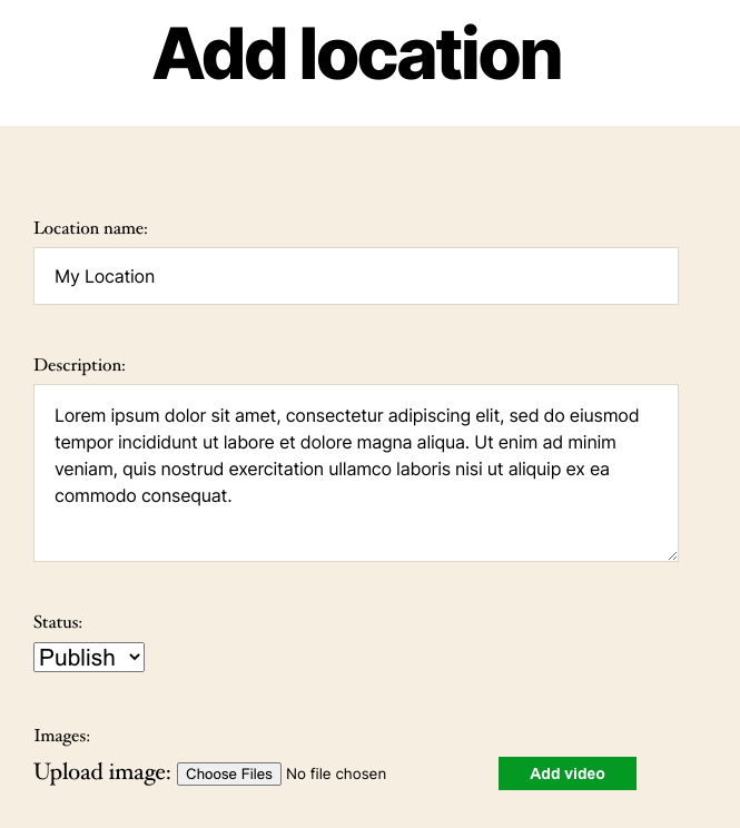 Form for adding new location - Maps Plugin