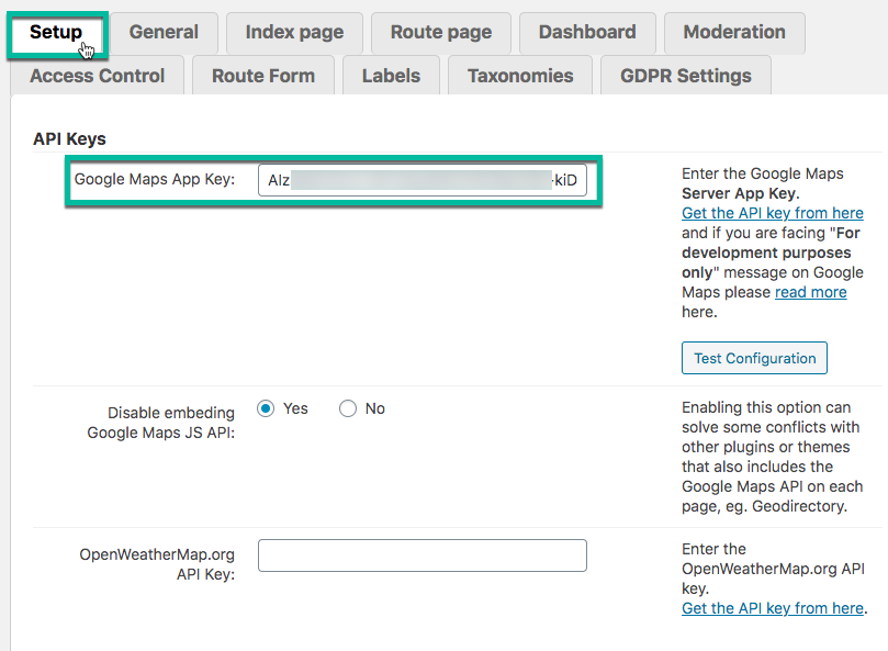 Adding generated Google API key to the plugin - WordPress Plugins For Travel Website