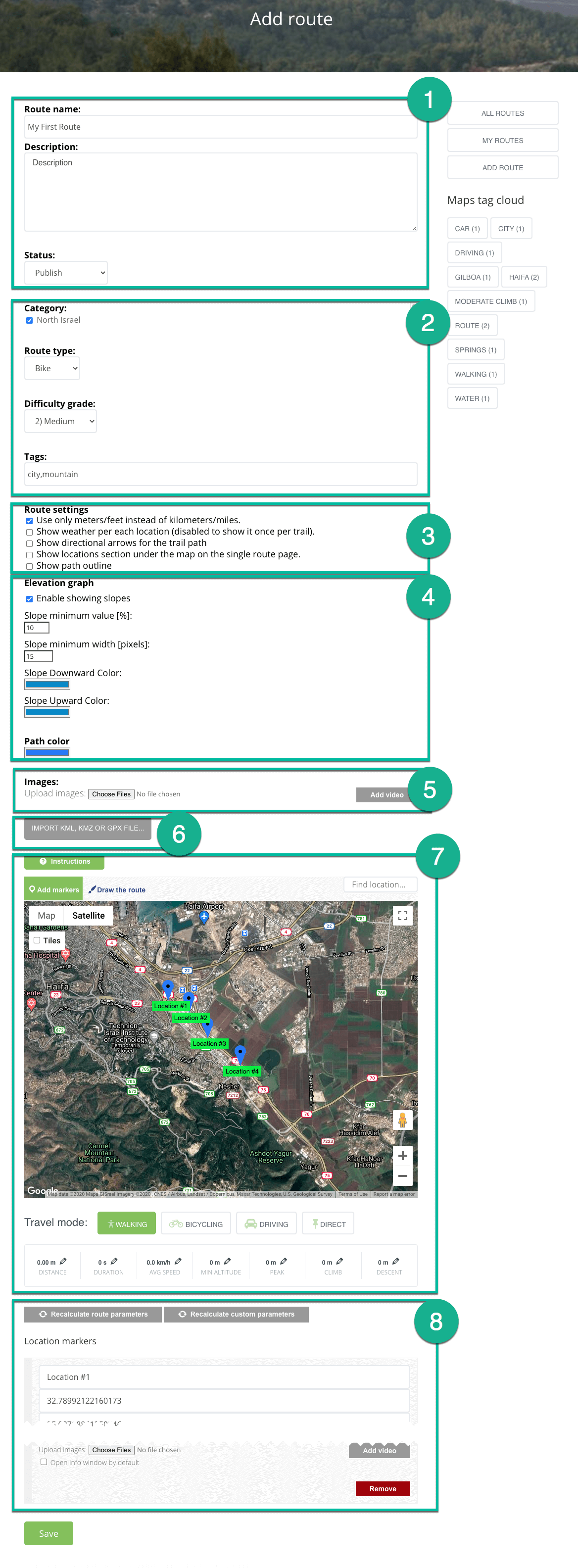 Front-end form for creating and editing routes - Add WordPress Plugin Of Travel Map