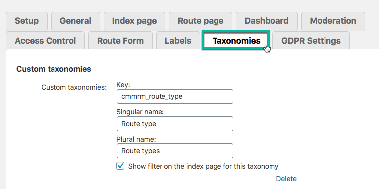 Taxonomies settings - Travel Map WordPress Plugin