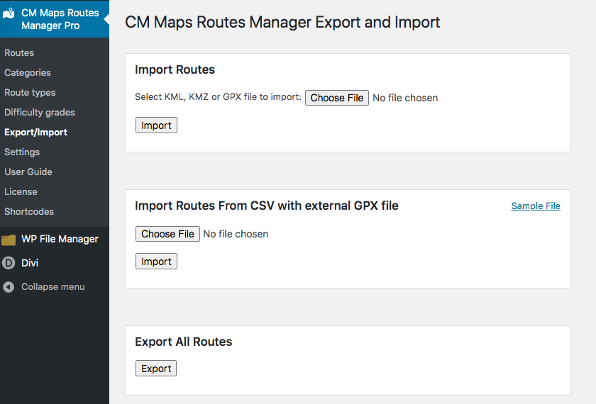 Export and import settings - Add WordPress Plugin Of Travel Map