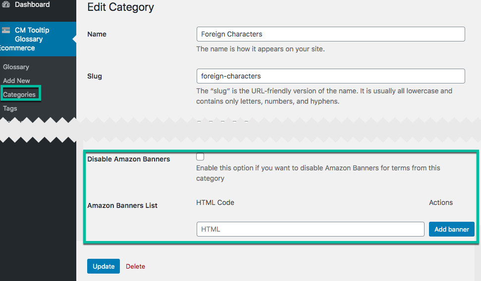 Embedding Amazon products to the glossary category - Wiki for WordPress