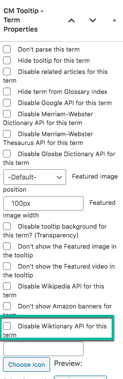 Disabling Wiktionary content in specific terms - Wiki for WordPress