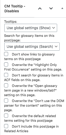 Metabox for overriding global settings - Tooltip WordPress Plugin