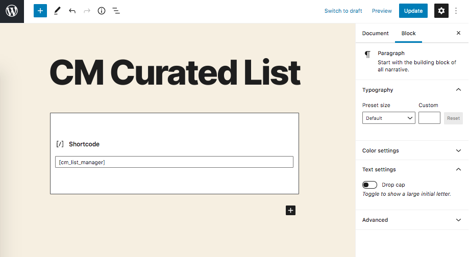 Displaying curated list using a shortcode - Knowledge Base Wiki WordPress Plugin