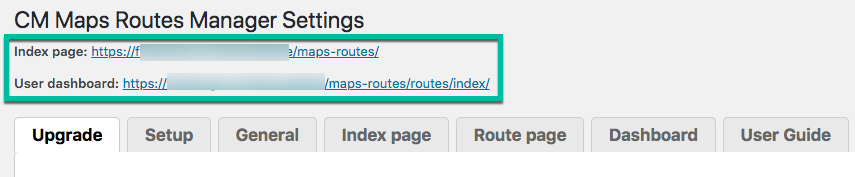 Links to the index page and user dashboard - Travel Map Plugin