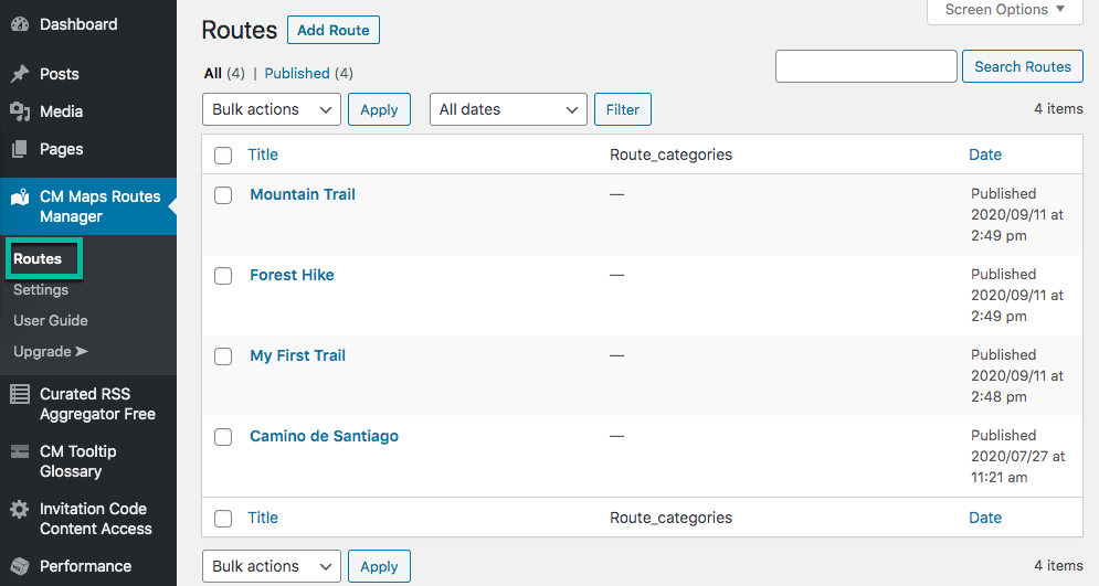 Managing routes on the back-end - WordPress Plugins For Travel Website