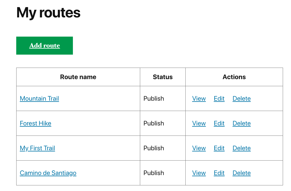 User dashboard - Route Display Plugin