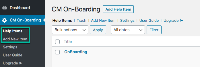 Adding new OnBoarding item - WordPress On Screen Walkthrough Plugin