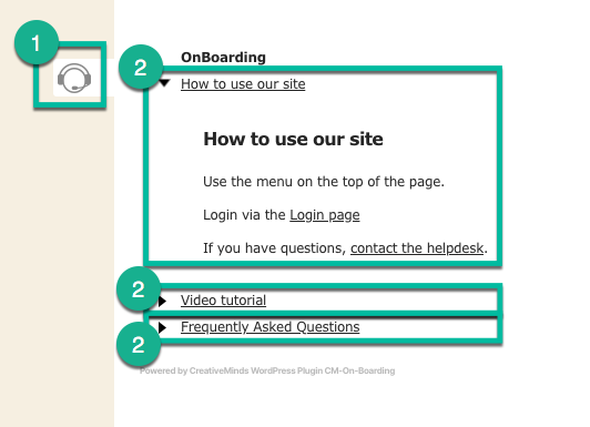 Elements of the OnBoarding widget in the free plugin version - Walkthrough WordPress Plugin