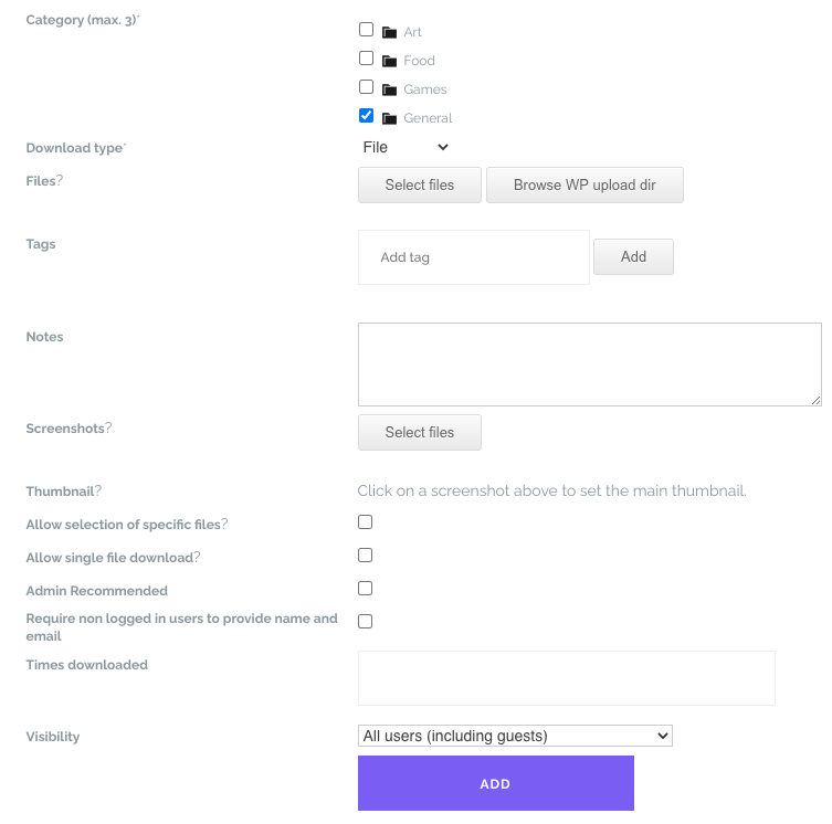 Fields for adding details for uploaded files - File Download Plugin