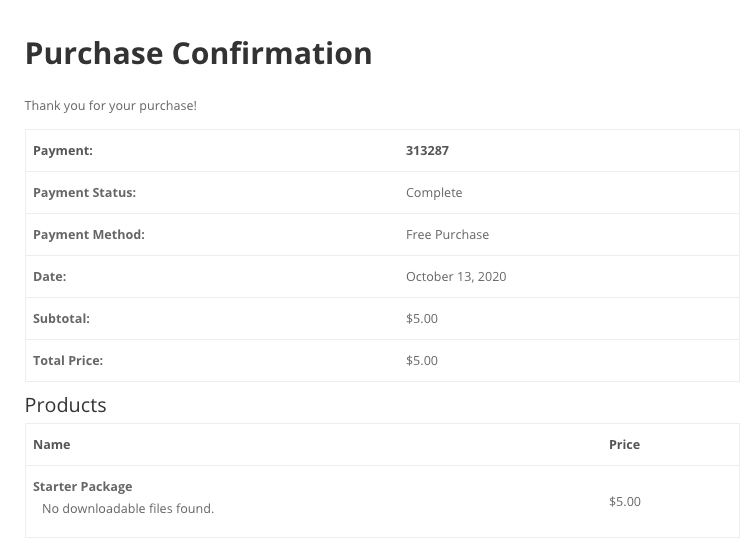 Purchase confirmation page - WordPress Registration Form Plugin