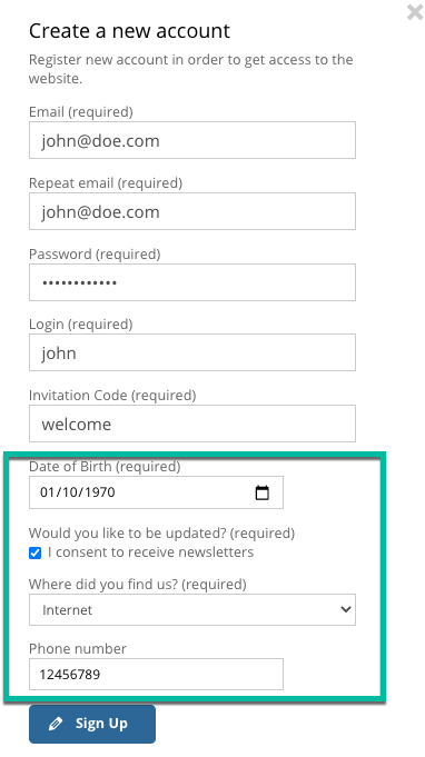 Example of custom fields - WordPress Registration Form Plugin