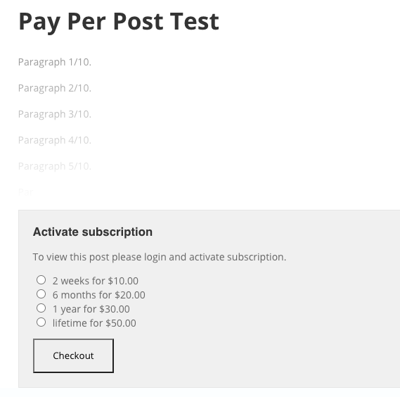 Fade effect - WordPress Plugin Paywall