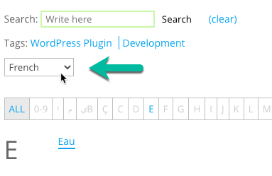 Choosing languages on the glossary index page - Glossary Plugin WordPress