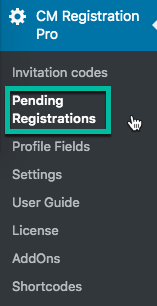 Navigation to the list of pending registrations - WordPress Login Plugin