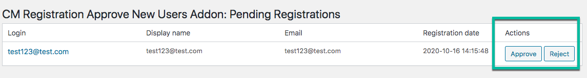 Approving or rejecting the registration - WordPress Custom Login Form