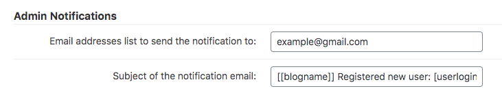 Admin notifications settings - WordPress Registration Form Plugin