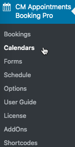Navigation to the page for managing calendars - Booking Plugin WordPress