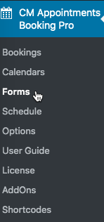 Navigation to the page for managing forms - WordPress Scheduling Plugin