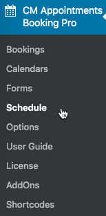 Navigation to the page for managing schedules - WordPress Scheduling Plugin