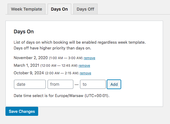 Adding extra days on - Booking Plugin WordPress