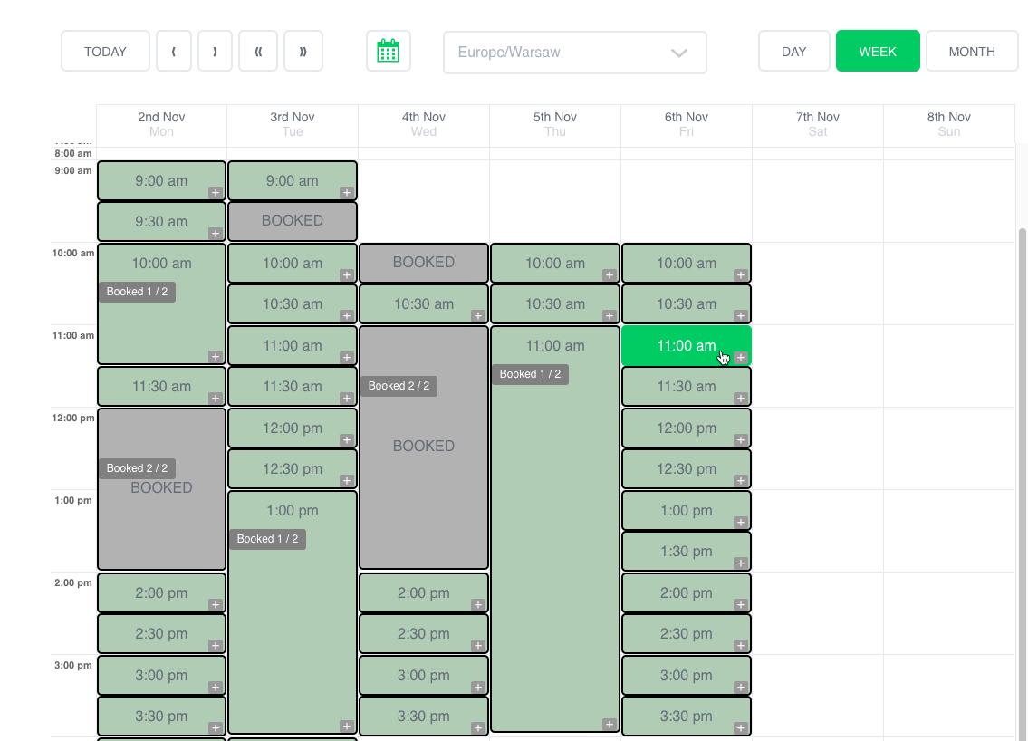 Calendar on the front-end - Appointment Scheduling Plugin WordPress