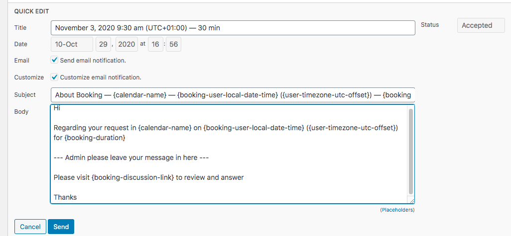 Editing the email subject and body - WordPress Plugin for Scheduling Consultations