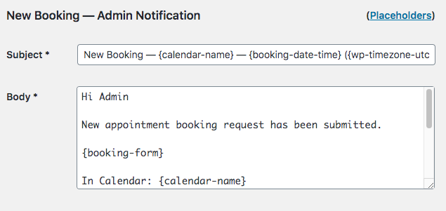 Example of the email template - WordPress Scheduling Plugin